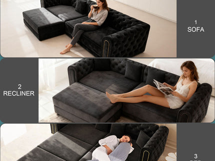 3-In-1 Convertible Sleeper Sofa With Movable Ottoman For Living Room