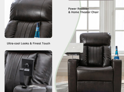Power Recliner With Storage Arms, Cupholders, Swivel Tray Table And Cell Phone Stand - Brown