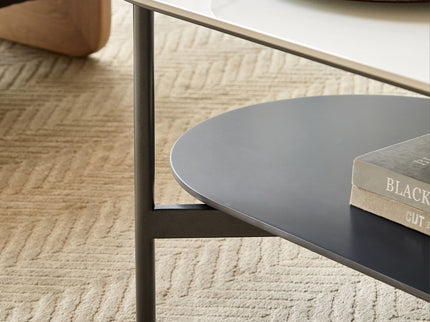 Contemporary Coffee Table Sintered Stone Surface With Ceramic Finish Double Layer Design Base Matte Shelf Modern Living Room Center Table - White / Gray
