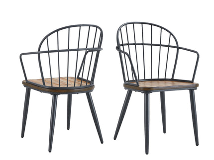Industrial Inspired Indoor Dining Chair With Metal Legs And Birch (Set of 2) - Black / Natural