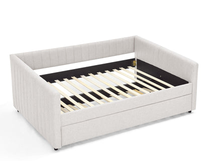Upholstered Daybed With Trundle With Vertical Stripes