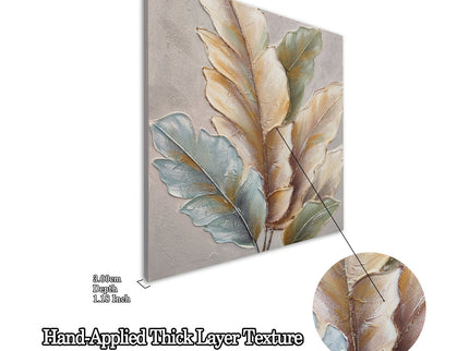 Botanical Leaf Wall Art, Textured Canvas Painting With Accents, Framed Decor For Living Room (Set of 2) - Green Leaf