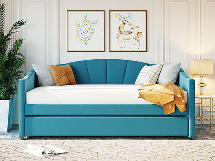 Upholstered Daybed Sofa Bed With Trundle Bed And Wood Slat