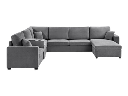 Modular 5 Seat U-Shape Sectional Sofa With Chaise Lounge, Built In Cup Holders And Storage Drawer