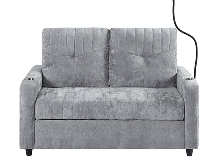 Modern Loveseat Pull Out Sofa Bed With Adjustable Backrest, Two Cup Holders, A Phone Holder, Three Charging Ports And Side Storage Pockets For Living Room