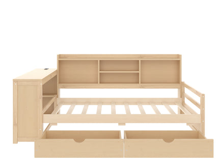 Corner Daybed With Storage Drawers, Desk, Charging Port & Bookcase