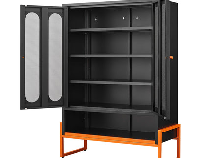 Modern Metal Shoe Cabinet With DoublebSided Doors And Adjustable Partitions