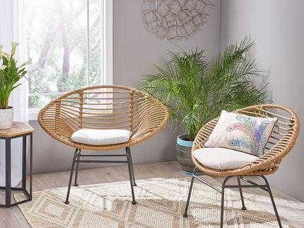 Cordella - Outdoor Woven Wicker Chairs With Cushions, (Set of 2)