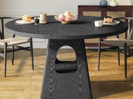 Farmhouse Round Dining Table With Storage Base