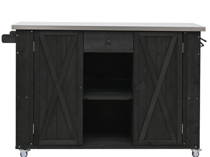 Outdoor Kitchen Island With Stainless Steel Top, Ample Storage Space, Towel And Spice Racks And A Bottle Opener
