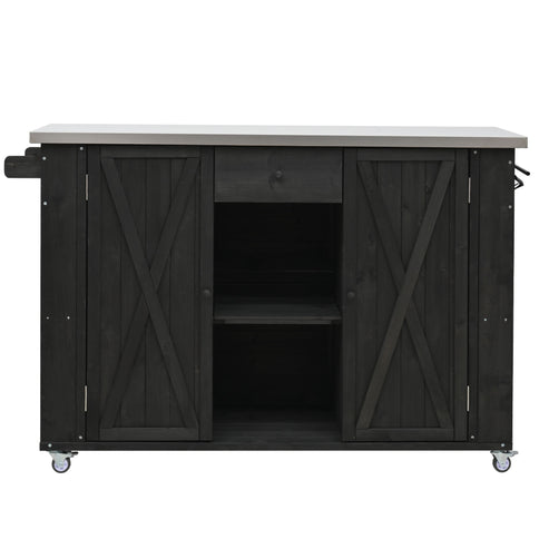 Outdoor Kitchen Island With Stainless Steel Top, Ample Storage Space, Towel And Spice Racks And A Bottle Opener