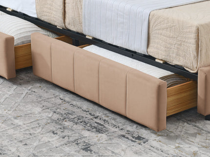 Mid-Century Storage Upholstered Tufted Bed Frame With Backrest And Armrests