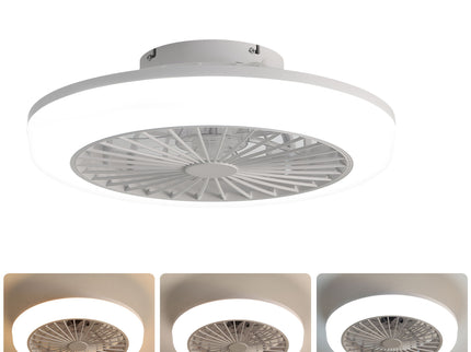 Enclosed Ceiling Fan With Light And Remote, Flush Mount Bladeless Low Profile - White