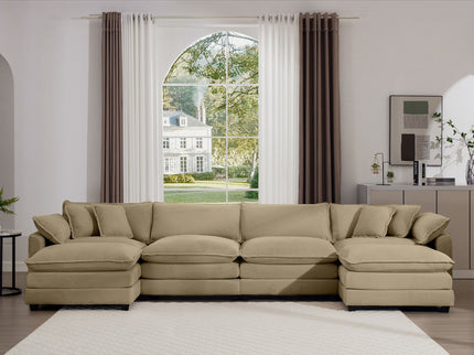 Oversized Modular Cushion Sofa With Ottoman, Low Back, Deep Seating Sofa Set