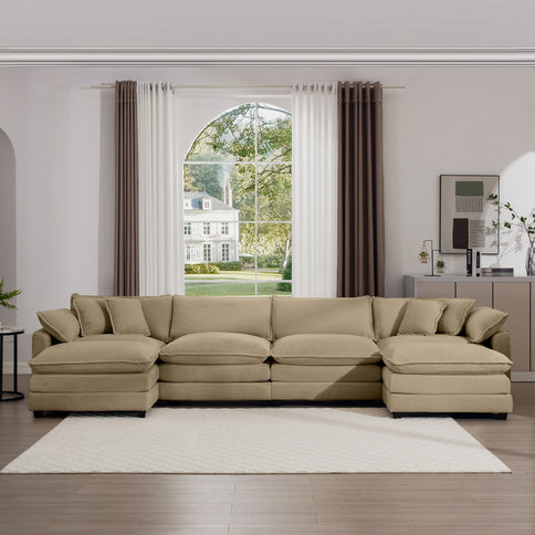 Oversized Modular Cushion Sofa With Ottoman, Low Back, Deep Seating Sofa Set