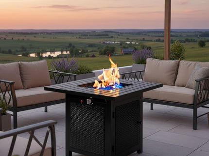 Outdoor 2 In 1 Propane Fire Pit Table With Dual Burners, Lava Rocks And Waterproof Cover - Black