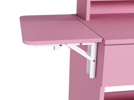 Vanity Desk With LED Mirror Lights And Power Outlet Charging Station, 3 Drawers, 7 Shelves, Storage Stool - Pink