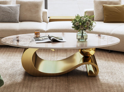 Oval Coffee Table For Living Room - Gold / White