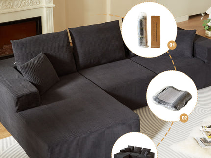 Modular Sectional Sofa With Chaise, L Shaped Cloud Couch With Deep Seat, Sectional Couches For Living Room - Black