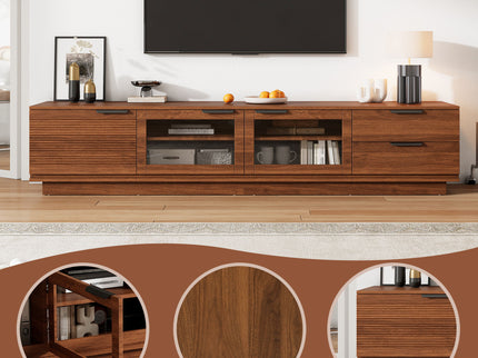TV Stand With 2 Drawers, Doors & Cable Management, Soft Closing Hinges - Walnut