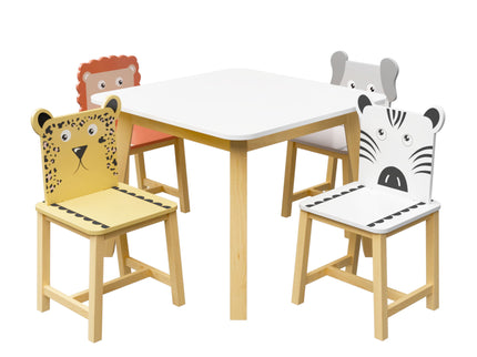 Kids Table And Chair Set With Cartoon Animals Design - White