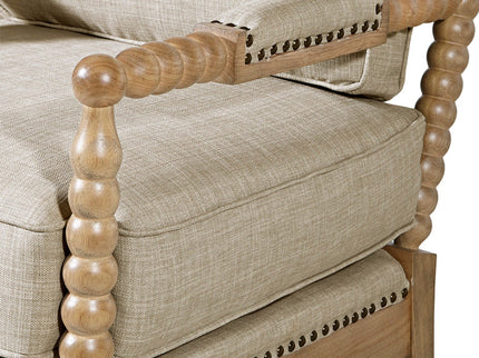 Arm Chair With Open Back Spindle Design, Padded Armrests