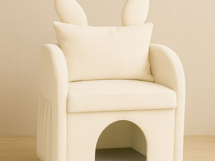 Bunny Ear Pet Friendly Armchair With Hidden Pet House With Storage Pocket For Bedroom & Living Room - Beige