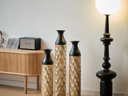 Floor Metal Vases (Set of 3) Gorgeous Home Decoration Large Glazed Metal Vases - Black / Gold