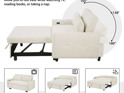 Pull-Out 2 Seat Modern Sleeper Sofa With 2 Throw Pillows And USB Ports