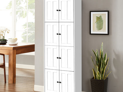 Tall Storage Cabinet With 8 Doors And 4 Shelves, Wall Storage Cabinet For Living Room, Kitchen, Office, Bedroom, Bathroom