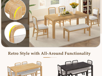 Extendable Dining Table Set With 4 Upholstered Chairs And 1 Bench