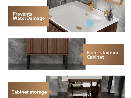 Bathroom Vanity With Ceramic Sink, Floor-Standing Design, Soft-Closing Drawers