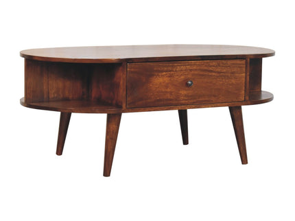Oval Coffee Table With 1 Drawer - Chestnut