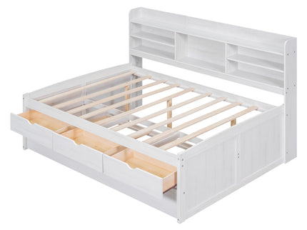 Captain Bed With Built In Bookshelves, 3 Storage Drawers, And Trundle