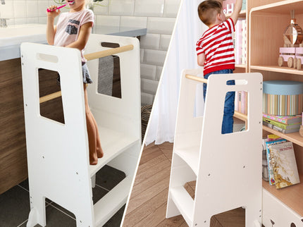 Standing Tower, Child Kitchen Step Stool Toddler, Montessori Stool Adjustable Height - White