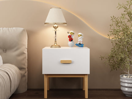 Nightstand With Drawer, Minimalist Bedside Table With Handle For Bedroom - White