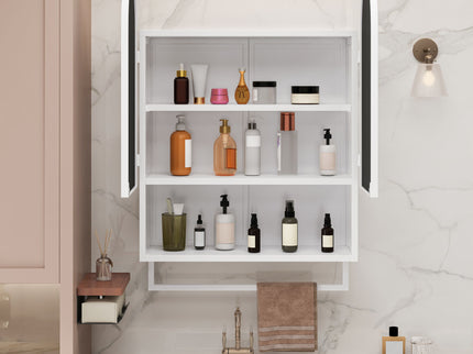 Double Arched Mirror Wall Cabinet With 2 Doors, Featuring Adjustable Shelves And Towel Rack