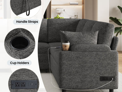 U-Shaped Sectional Sleeper Sofa With Ample Storage Space, 2 Cup Holders And Charging Ports For Living Room