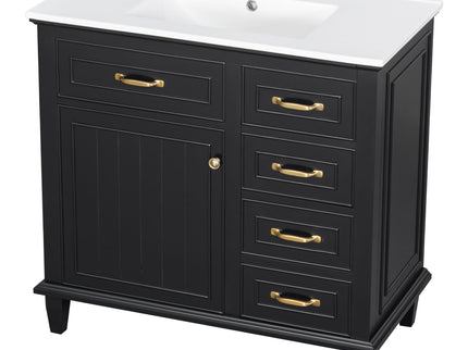 Modern Bathroom Vanity With Sink Top, Flip Drawers, Adjustable Shelf