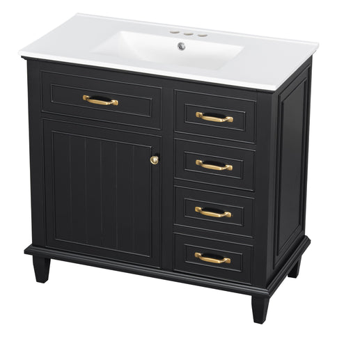 Modern Bathroom Vanity With Sink Top, Flip Drawers, Adjustable Shelf