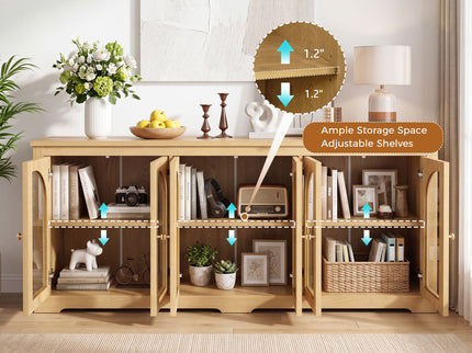 Modern Arched Glass Sideboard With 6 Doors, Buffet Cabinet With Storage And Adjustable Shelves