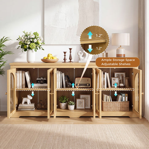 Modern Arched Glass Sideboard With 6 Doors, Buffet Cabinet With Storage And Adjustable Shelves