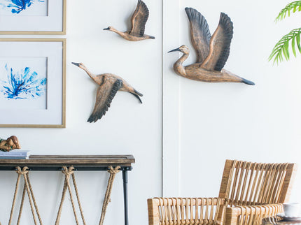 Reeds Migrating Bird Wall Decor, Home Decor For Living Room Dining Room Office Bedroom (Set of 3) - Brown