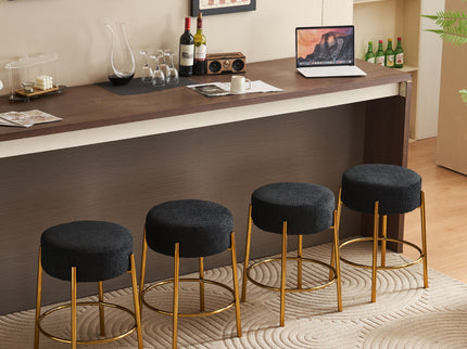Round Bar Stools (Set of 2), Contemporary Upholstered Dining Stools For Kitchens, Coffee Shops And Bar Stores - Legs