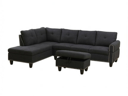 L - Shaped 3 Piece Sectional Sofa With Chaise, Storage Ottoman & Cup Holders
