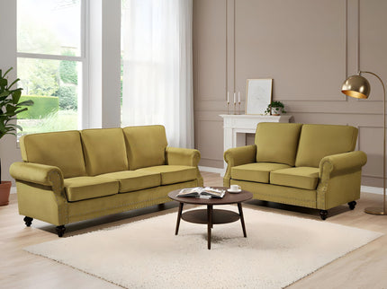 3 Seater Sofa With Nailhead Trim And Turned Legs For Living Room