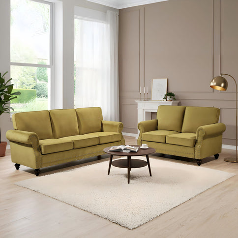 Loveseat Sofa With Nailhead Detail & Turned Legs, 2 Seater Upholstered Couch