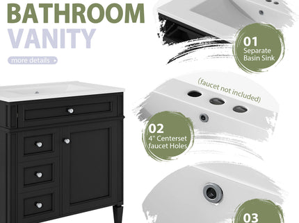 Bathroom Vanity With Medicine Cabinet, Royal Mirror Cabinet, Modern Bathroom Storage Cabinet With 2 Soft Closing Doors And 4 Drawers