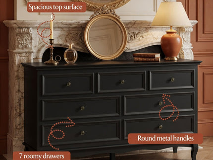 7 Drawer Dresser, Storage Chest - Black