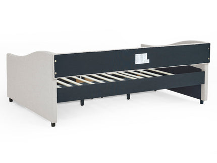 Upholstered Tufted Daybed With Drawers, Waved Arms